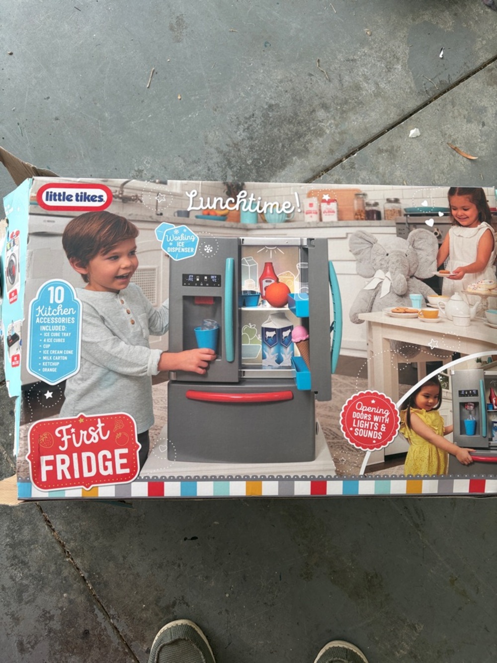 Little Tikes First Fridge Kids Playset in Gray with Teal & Red Accents